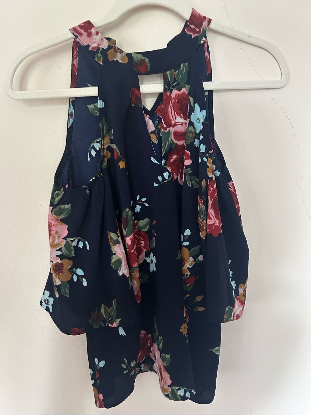 Navy Floral Sleeveless Halter Top
